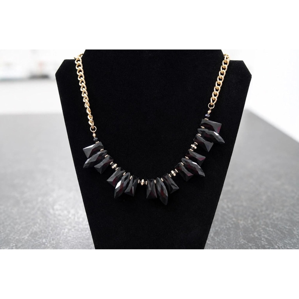 Statement Gold Tone Chain Black Faceted Crystal Necklace Adjustable Gothic Chic